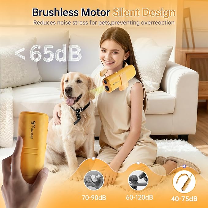 Dog Dryer for Pet Grooming,Pet Neck-Hanging Hair Dryer,Alternating Hot and Cold Airflow.Handheld & Hands-Free.Low-Noise, Ultra-Lightweight.High Wind Speeds.Adjustable Heat & Speed Yellow