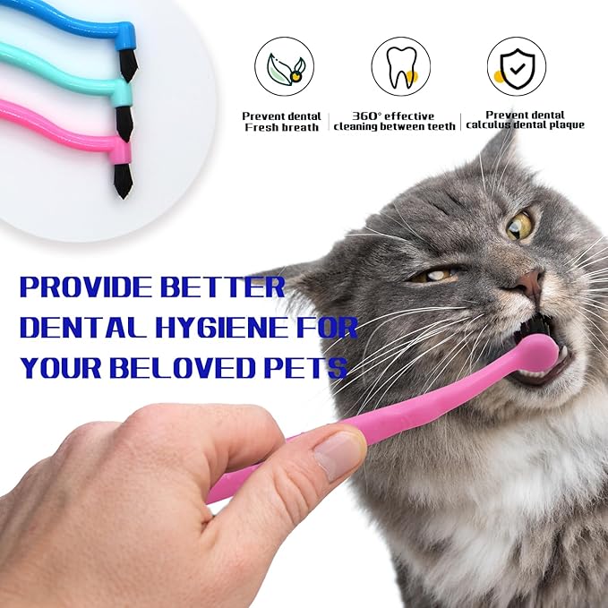 Dual Sided Cat Toothbrush Dog Toothbrush Finger Brush Micro Head to fit into Small to Large Dogs & Cats (Black, Small)