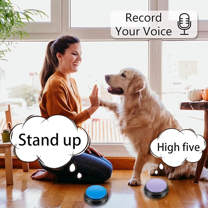 4Pcs Dog Button Pet Communication Button Pet Training Buzzer Battery Operated Recordable Small Clear Talking Button Portable Dog Talking Button for Dog Cat Training Office Home