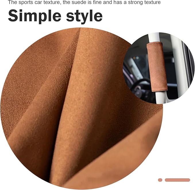 2 PCS Car Inside Door Handle Protectors, Anti-scratch Suede Leather Interior Trim, Non-slip Sweat-absorbent Handle Wrap with Hook & Loop, Interior Accessory for Cars Trucks Vans (Brown)