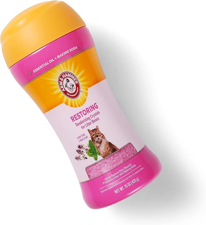 Arm & Hammer Restoring Cat Litter Box Deodorizing Crystals, Litter Deodorizer Additive to Help Absorb Odors and Restore Freshness Between Changes, Clary Sage & Mint Scent, 15 Oz - 2 Pack