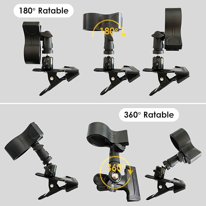 Rotatable Hair Dryer Holder with Sturdy Metal Clamp, 360-Degree Adjustable Table Mount, Black
