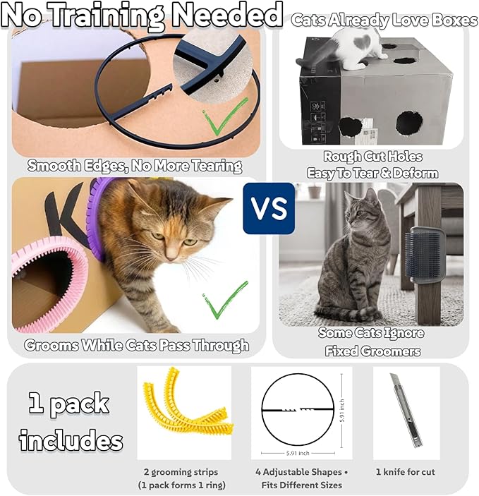 Cat Self Groomer Arch for Cardboard Boxes, DIY Cat Tunnel Brush & Massage Comb for Indoor Cats, Interactive Self Grooming Toy for Cat Cave, Hideouts & Enrichment Play (Sunny Yellow)