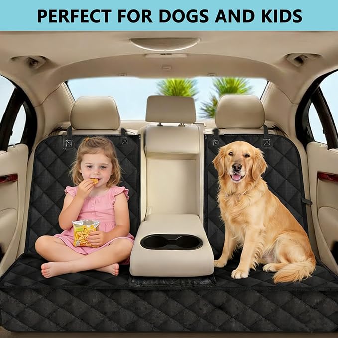 SNZ Dog Car Seat Cover for Back Seat, 100% Waterproof Pet Seat Protector, 600D Heavy Duty Bench Backseat Covers for Dogs, Scratch Proof Nonslip for Cars, Trucks, and SUVs