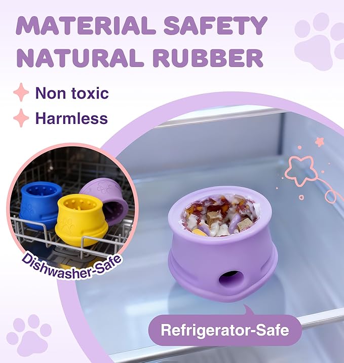 Rubber Dog Enrichment Toys, Stuffable Interactive Dog Toys to Keep Them Busy - Puzzle Slow Feeder & Anxiety Relief & Long-Lasting - Frozen Dog Licking Toy, Dishwasher Safe, Purple, M