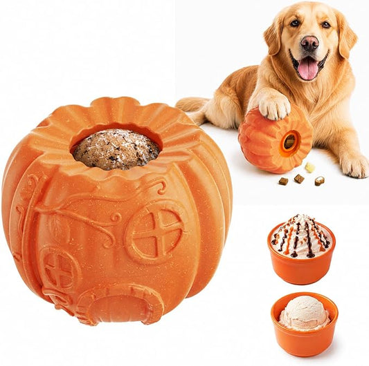 Dog Treat Ball Dispenser, Pumpkin-Shaped Frozen Treat Dog Toy, Enrichment Toys for Dogs, Slow Feeder Ball for Dogs, Interactive Dog Toy, Dog Slow Feeder Bowl, 3.5 Inch