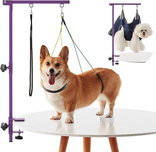 Home Dog Grooming Table Arm with Hammock 35" Height Adjustable Dog Grooming Arm with Clamp No-Sit Haunch Holders Durable Purple(Grooming Table Not Included)