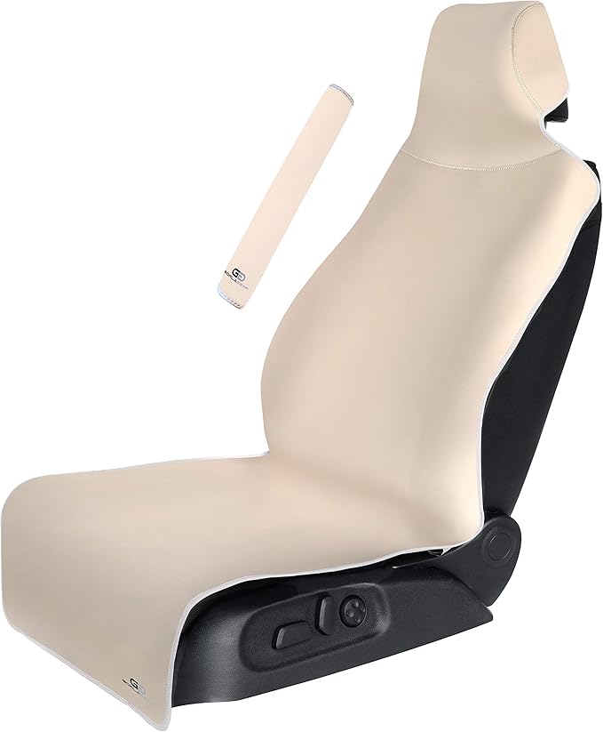 Gorla Gear Beige Premium Universal Fit Waterproof Stain Resistant Tan Khaki Car Seat Cover Neoprene Non-Slip Bucket Seat Dog Sweat Proof Protector Save Your Leather Cloth Seats Van Truck SUV Sedan
