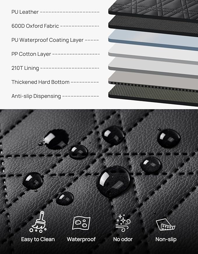 JOYTUTUS Back Seat Extender for Dogs, PU Leather Dog Car Seat Cover with Hard Bottom, Dog Hammock with Mesh Window, Dog Car Seat Cover for Full Size Truck&SUV, Holds 440 lbs