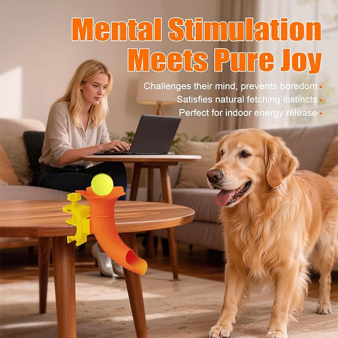 Floral Pet Ball Launcher for Small & Medium Dogs - Interactive Fetch Toy with 2.16" Adjustable Clamp, Mental Stimulation for Bored Dogs, Dishwasher Safe, Includes 2in Non-Slip Fetch Ball
