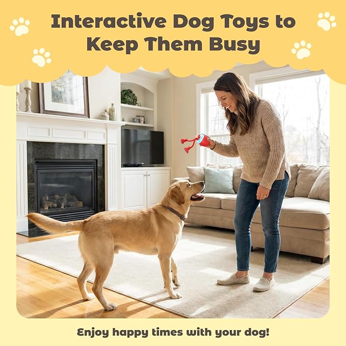 Interactive Dog Toys, Automatic Moving and Rolling Dogs Toy with Rope for Medium Large Dogs, Motion-Activated Dog Ball to Keep Them Busy(Red)