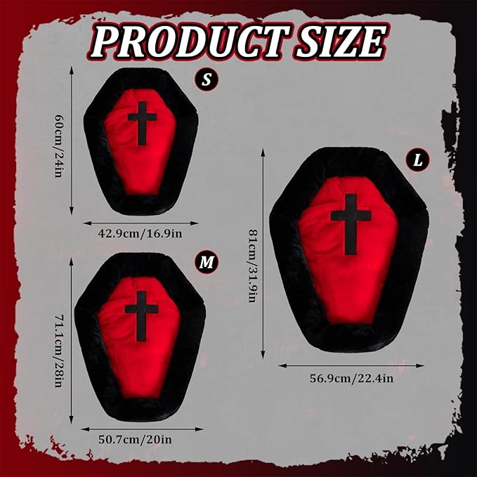 Gothic Cat Beds Fits up to 25 lbs, Washable Coffin Cat Bed, Goth Pet Bed, Halloween House 28 * 20 Inch, Red & Black Small (Black, Medium)