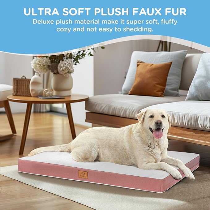 Sunheir Washable Large Dog Bed Covers Soft Plush Replacement, Waterproof Dog Bed Liner, Pet Bed Cover with Zipper 24x16x3 Inches, Pink, Cover Only