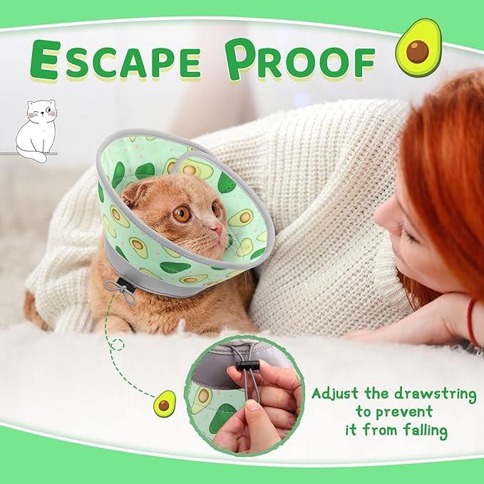 Cat Cone Collar Soft to Stop Licking, Adjustable, Foldable Lightweight Kitten Cones After Surgery Recovery for Cats & Kittens, Cat Cone Alternative, Easy Eating (Avocado Green, S)