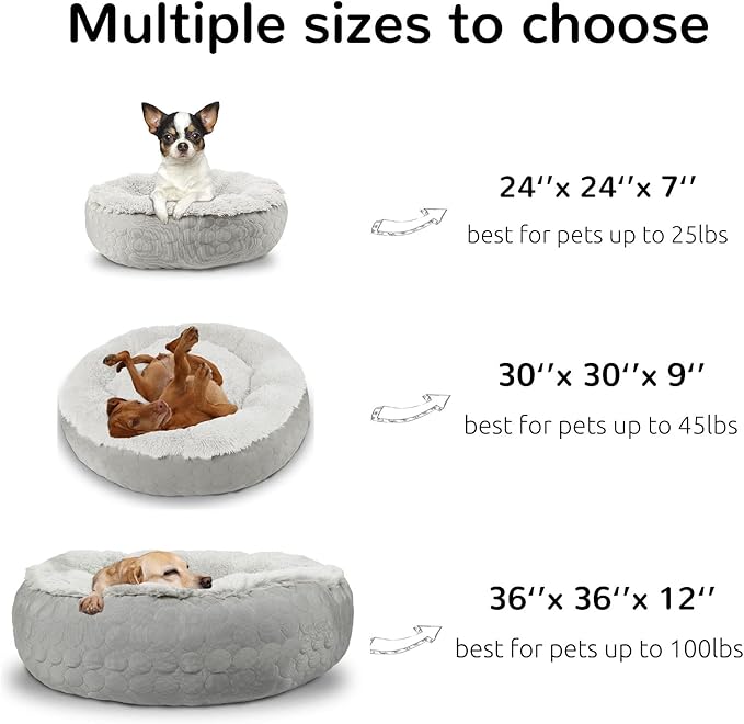 HACHIKITTY Dog Donut Round Calming Bed, Fluffy Dog Bed for Medium Large Dogs, Cooling Warming Soft Dog Cushion Bed, Double Sided Available Dog Bed with Warm & Cool Sides(36"x36"x12", Grey)