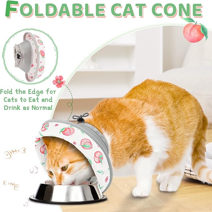Cat Cone Collar Soft to Stop Licking, Adjustable, Foldable Lightweight Kitten Cones After Surgery Recovery for Cats & Kittens, Cat Cone Alternative, Easy Eating (PinkWhite, M)