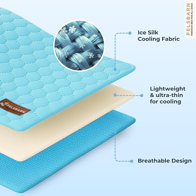 Pelsbarn Dog Cooling Mat- Ice Silk Summer Comfort, Self Cooling, Non-Slip Dog Pad, Durable & Washable, Mat for Small Dogs 18 x 21, Support Shelter Dogs with Every Purchase (Blue)