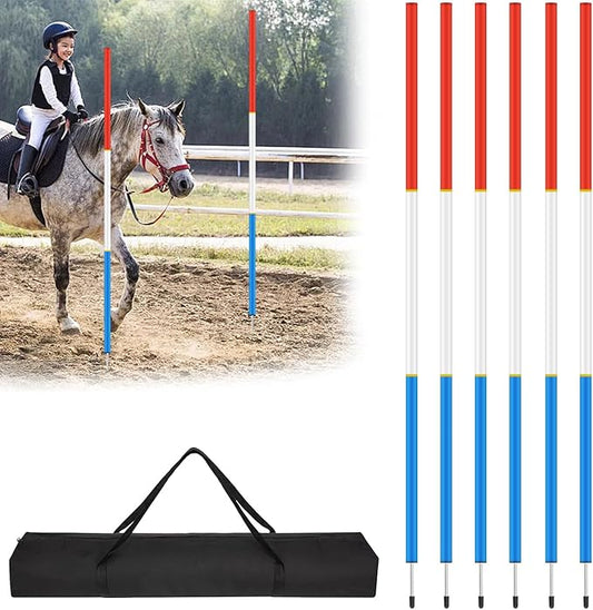 6 Pcs 6FT Pole Bending Poles for Horses | Horse Training Equipment with Round Base | Adjustable Gear for Horse Agility, Equestrian Sports, Soccer Drills, Football Practice & Dog Obstacle Courses