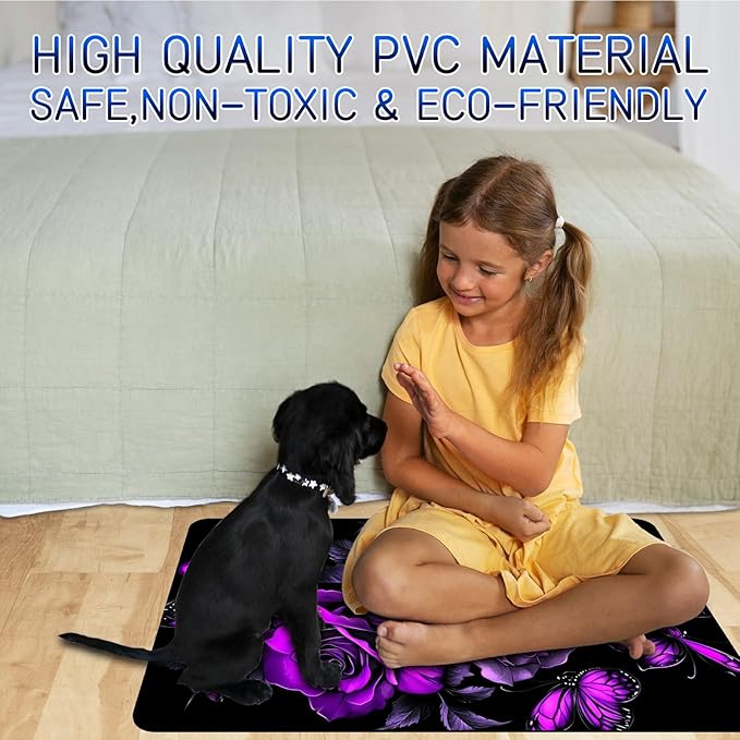 Dog Food Mat, 15.7" x 23.6" Absorbent Pet Feeding Mat for Food and Water, Waterproof Diatom Mud Pet Placemat with Non-Slip Rubber Backing, Easy Clean Cat Bowl Mat for Floors - Purple Rose 3
