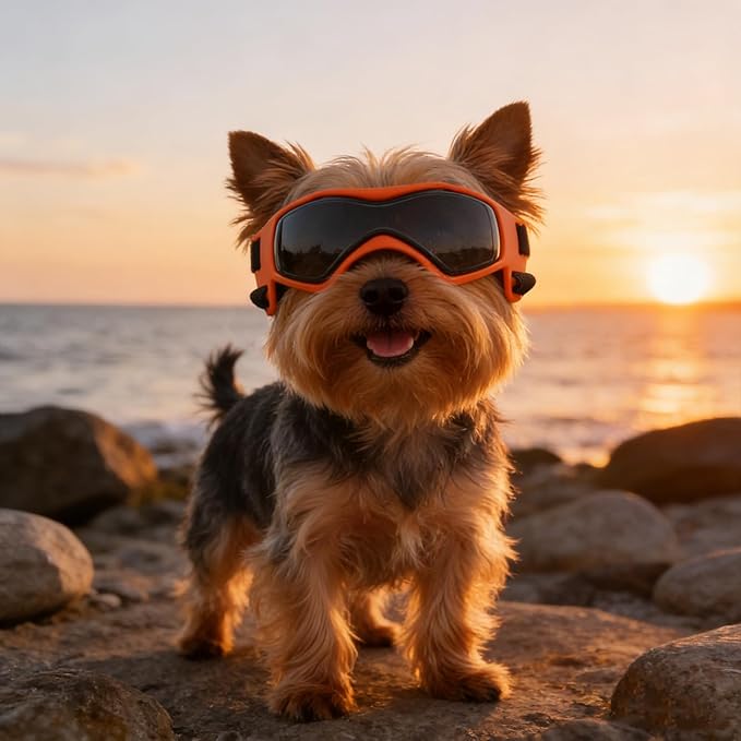 Dog Goggles for Extra Small Breed, Anti-UV Windproof Doggie Sunglasses, Small Dog Glasses Eye Protection for Riding Cycling Hiking, Orange