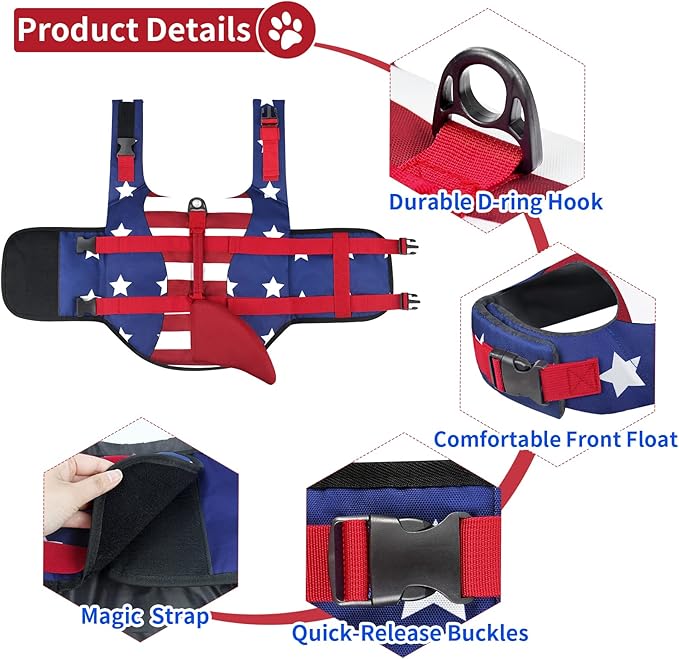 Malier Dog Life Jacket, Ripstop Dog Life Vest with High Buoyancy for Swimming Boating, High Visibility Shark Puppy Lifesaver for Dogs (XX-Large)