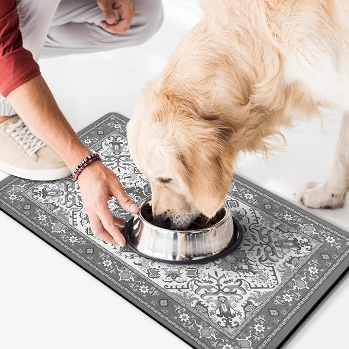 Pet Feeding Mat for Floors Waterproof Dog Mat for Food and Water Absorbent Quick Dry Non Slip mat for Cat Bowls