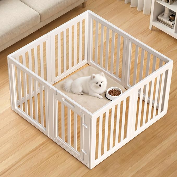 Dog Playpen, Clear Dog Pen, Dog Pen Indoor, Easy to Install and Remove Dog Play Pen, Puppy Playpen Suitable for Dogs, Cats,Dog Playpen Indoor (White, 30.3 inch Height, 8 Panels)