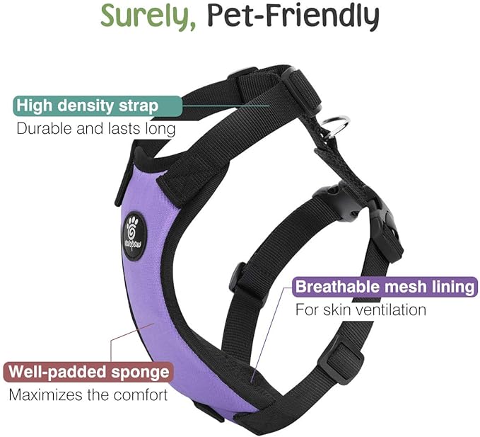 VavoPaw Dog Seat Belt, Safety Vest Dog Car Harness with Adjustable Buckle Dog Seat Belt for Vehicle Nylon Pet Safety Seat Belts Heavy Duty(L, Purple)