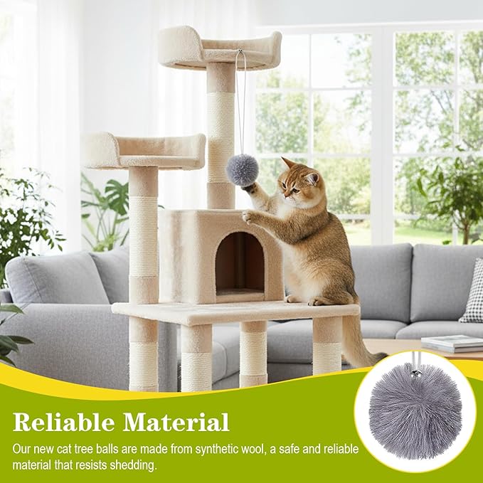15 Pack Cat Tree Replacement Ball for Cat Tower Interactive Dangling Toys with Bell and Elastic Rope Kitten Tower Replacement Balls Plaything Add Ons for Scratching Post Tree