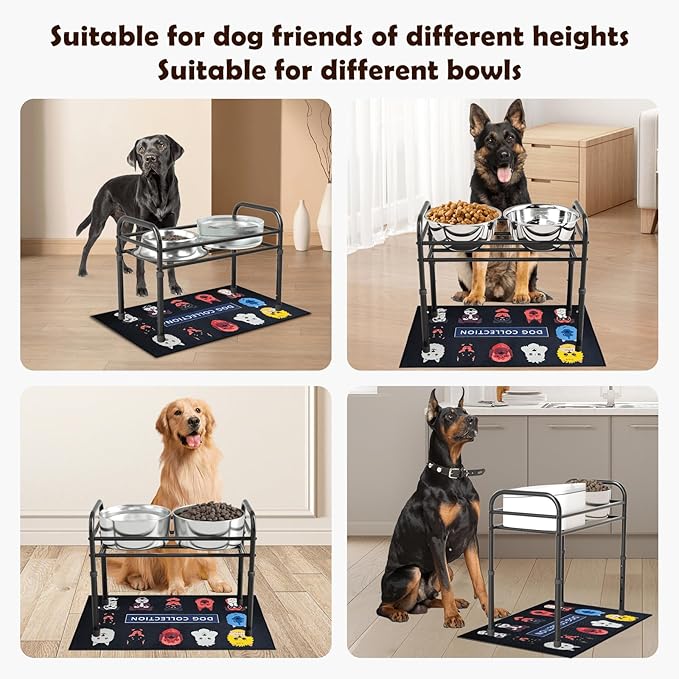ADENGL Elevated Dog Bowls for Large Dogs – 4 Height Adjustable Raised Stand with 2×1600ML Stainless Steel Bowls & Non-Slip Mat, Heavy-Duty Metal Frame Dog Feeder for Indoor & Outdoor Use