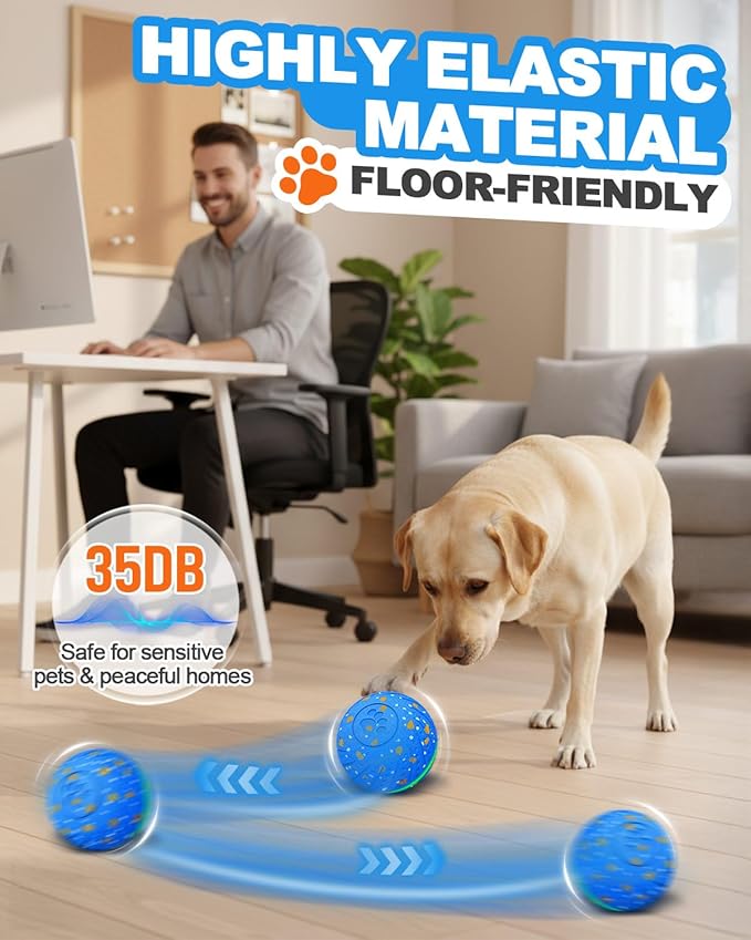 Interactive Dog Toy Balls, E-TPU Automatic Rolling & Bouncing Dog Balls with Lights, Type-C Rechargeable IPX7 Waterproof Dogs Ball, Great Gift for Medium & Large Dogs