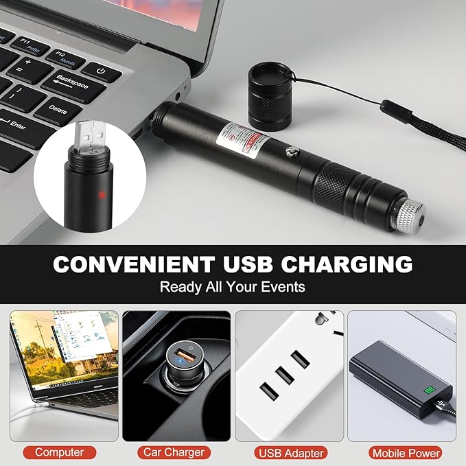 Long Range Red Laser Pointer, Laser Pointer High Power, Red Lazer Pointer Rechargeable for Hiking, Cat Laser Toy USB Charge