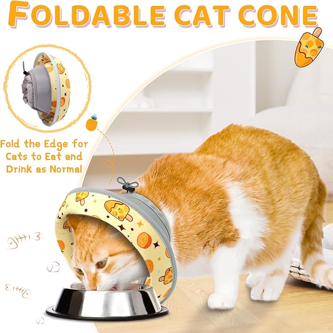 Cat Cone Collar Soft to Stop Licking, Adjustable, Foldable Lightweight Kitten Cones After Surgery Recovery for Cats & Kittens, Cat Cone Alternative, Easy Eating (Orange, S)