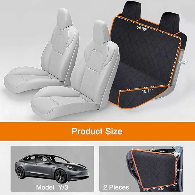 Back Seat Cover for Tesla Model Y/3 with 2 PCS Door Protector Easy to Install Rear Seat Protector for Kids/Dogs Protects Car Seat from Messes No Chemical Smell Bench Seat Cover for Model Y/3