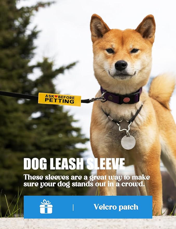 Ask Before Petting Funny Yellow Dog Leash Wrap - Do Not Pet Alert Velcro Sleeve, Nervous Dog Patch, Birthday Gift for Dog Owners