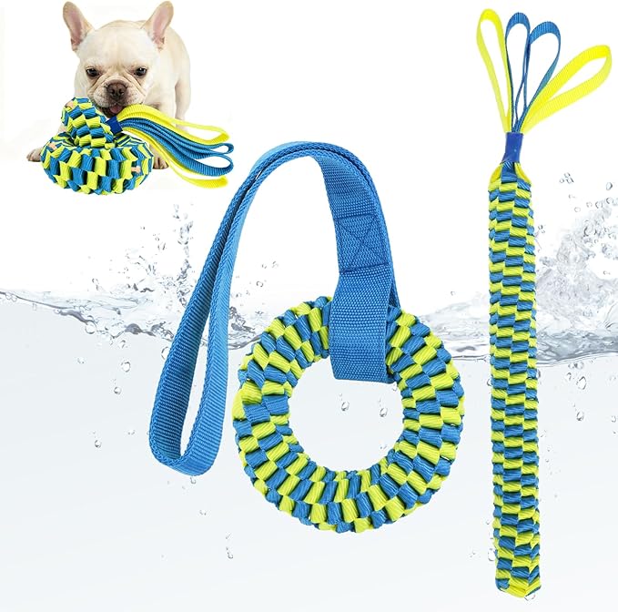 Floating Pool Dog Toys for Water Fetch, Durable Tug Of War Dog Chew Toys for Small Medium Large Dogs, Interactive Outdoor Summer Essentials for Lake Beach Dummy Retrieving Bumper Training 2 Pack