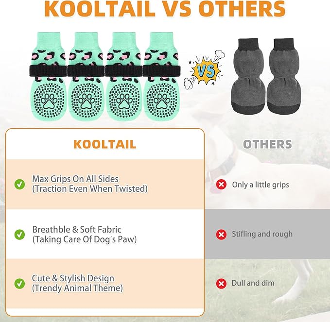 KOOLTAIL Anti Slip Dog Socks to Prevent Licking Paws,Dog Shoes for Hot Pavement & Hardwood Floors,Durable Soft Double Sided Grippy Socks for Small Medium Large Dogs, Traction Control for Senior Dogs