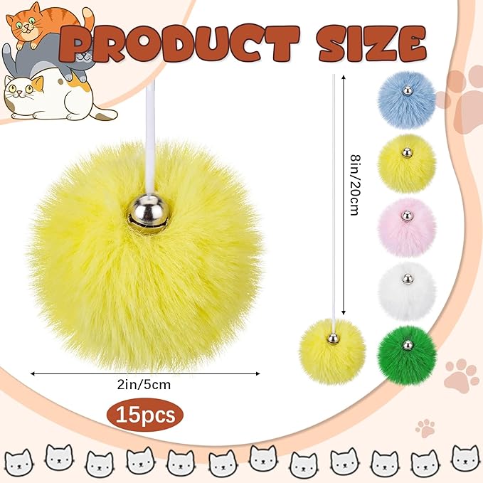 Simgoing 15 Pack Cat Tree Ball Replacement Parts Hanging Interactive Cats Toy with Bell Elastic Rope Pom Pom Kitten Scratching Post Tree Tower Parts Ball Fit Most Cat Towers Indoor Kitten(Multicolor)