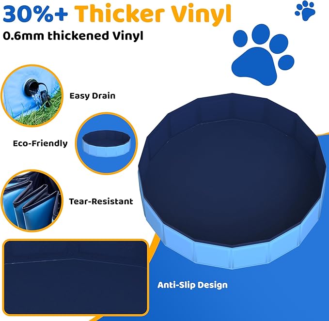 CACSPS 55.1" x 12" Foldable Dog Pool - Collapsible Hard Plastic Kiddie Pool for Dogs & Kids, Non-Slip Pet Bath Tub for Outdoor Backyard Use, Lightweight & Portable (Blue)