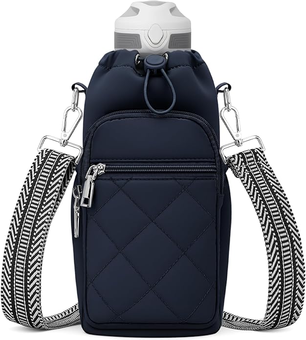 SYTRAH Water Bottle Carrier Bag with Strap, Water Bottle Purse with Phone Pocket 40oz for Walking Hiking