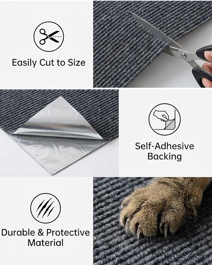 Corner & Wall Cat Scratch Mat, Self-Adhesive Trimmable Cat Scratcher, Wall Mounted Scratching Pad for Indoor Cats, Sofa Furniture Protector, Cat Post Replacement (Darkgrey, 23.6''x11.8'', 3-Pack)
