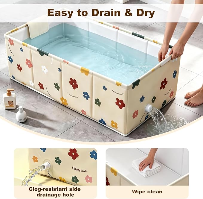 Foldable Dog Bathtub for Small to Medium Dogs & Cats, Collapsible Pet Bath Tub for Shower/Kitchen Sink, Thickened Insulated Base, Portable & Space-Saving Puppy Wash Basin, 27.5" x 15.7" x 9", Yellow