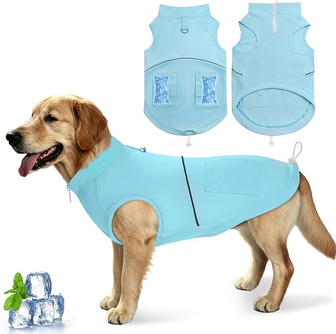 Cooling Vest for Large Dogs Lightweight Dog Cooling Shirts for Summer Outdoor Reflective with 8 Ice Packs, XX-Large (70-110lbs)