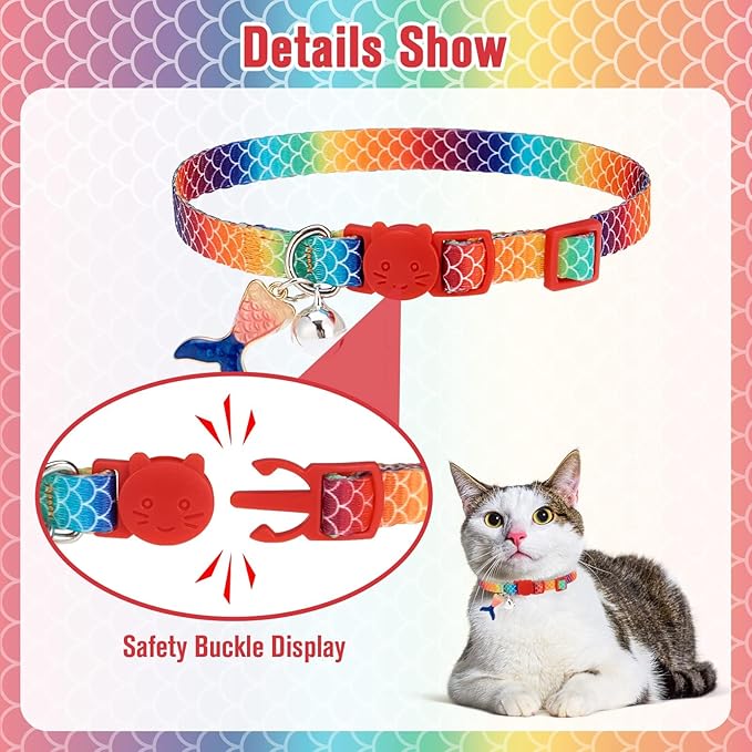 PUPTECK Cat Collar Breakaway with Bells, Kitten Collar Outfit Adjustable for Girl Boy Small Pet Puppy Bunny, Cute Costume Accessory with Safety Release Buckle (Fish)