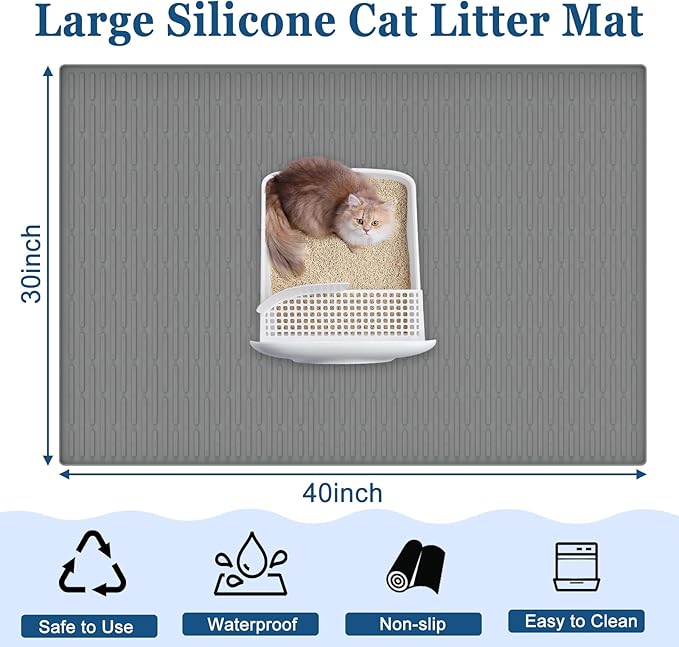 XXL Extra Large Silicone Cat Litter Trapping Mat for Scatter Control, 40"x30"(100cmx75cm) Waterproof Kitty Litter Box mat for Floor, Soft on Kitty Paws, Easy to Clean, Light Brown
