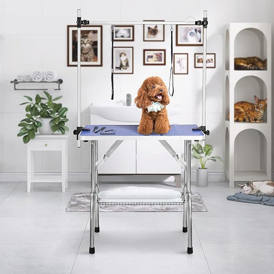 36 Inch Professional Adjustable Pet Grooming Table Heavy Duty with Arm Noose & Mesh Tray for Dog Cat Shower Table Maximum Capacity Up to 265Lb, Blue