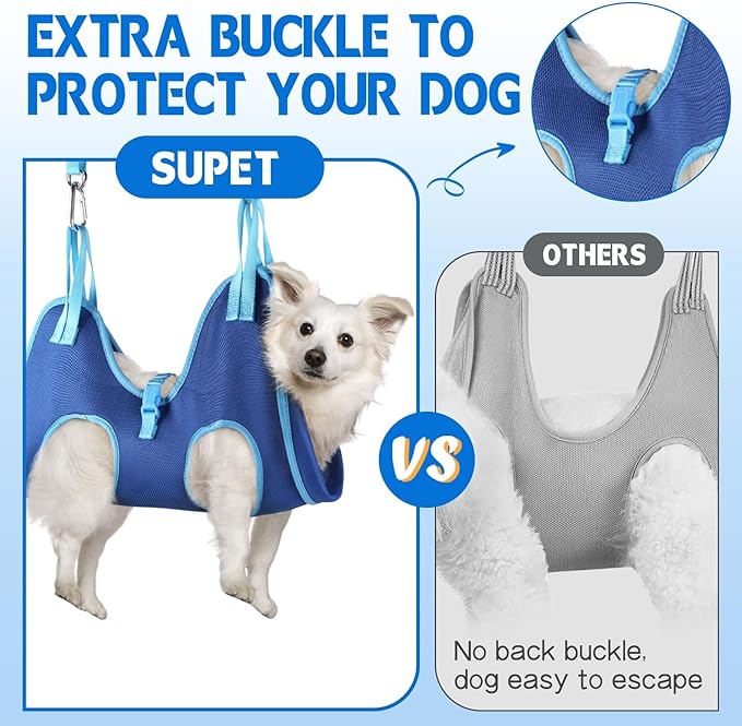 Supet Cat Grooming Hammock, Dog Hanging Harness for Nail Trimming Doorframe, Pet Holder Restraint for Clipping Nails, Pet Hoist Sling for Cutting Nails, Ear & Eye Cleaning, Medicine at Home (2XS)