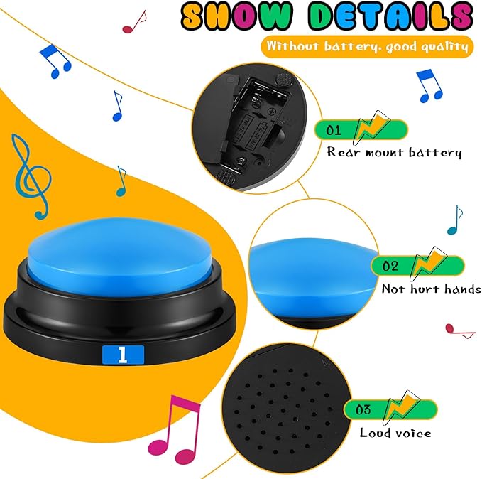 Xuhal 8 Pcs Recording Button Buzzers for Trivia Games with Number Recordable Answer Buzzers for Communication Pet Training Gift for Back to School Game Trivia Nights, 8 Colors (Vibrant Color,Simple)