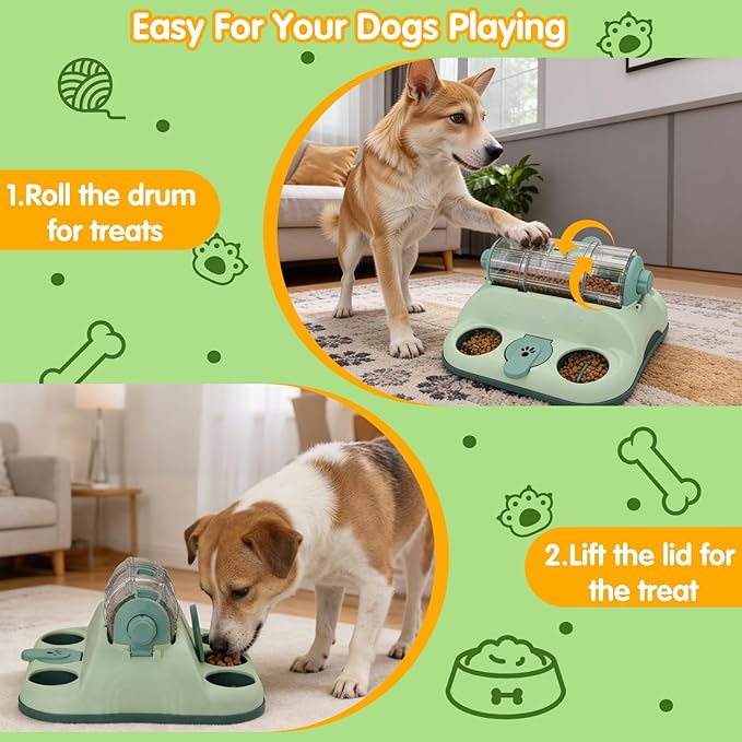 Dog Puzzle Toy, Paw-Activated Rolling Interactive Dog Treat Puzzle Toys, Fun Slow Feeder for IQ Training & Mental Stimulating, Treat Puzzles Feeding for All Breeds, 2 Levels of Challenge