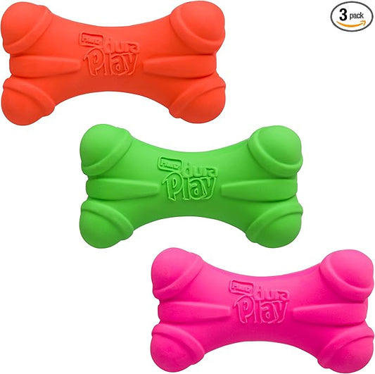 Hartz DuraPlay Bone Squeaky Latex Dog Toy for Medium Breeds, 3 Pack